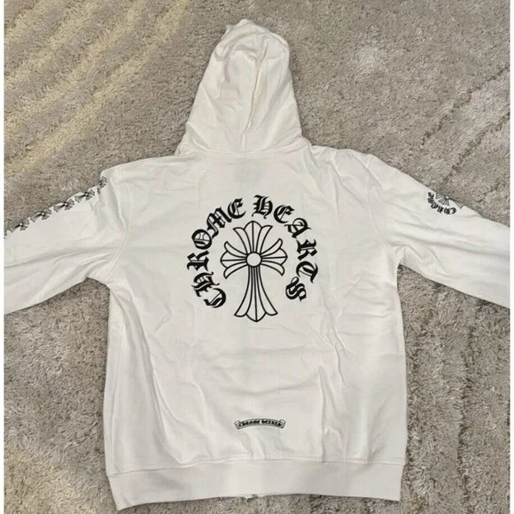 Chrome Hearts White Cross Logo Pullover Hoodie for Men Size Large